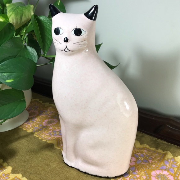 SOLD N.S. Gustin Pink & Black Hand Painted Cat - Picture 3 of 10